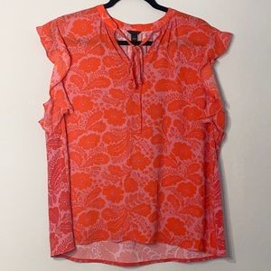 Ann Taylor Ruffle Cap Sleeve Top Blouse Size Large